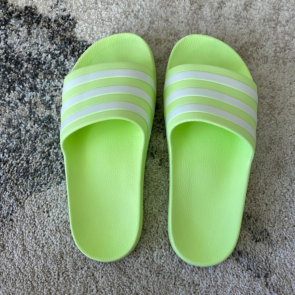 ADIDAS -color hard to find-neon yellow womens adilette slides - size 6